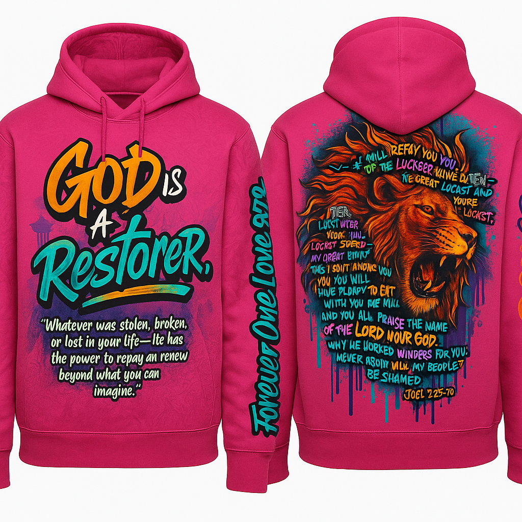 Forever One Love 828 — Champion “God Is a Restorer” Hoodie (Limited Pink Edition)