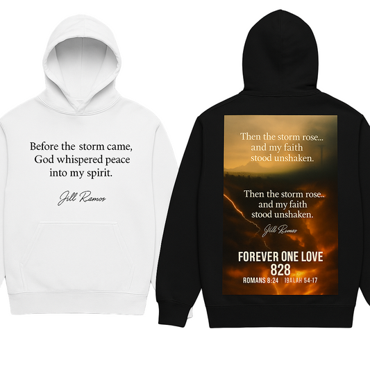 Forever One Love 828 – “Before the Storm Came” Champion Hoodie (Signature Edition)A symbol of strength, peace, and divine preparation. The “Before the Storm Came” Champion hoodie from Forever One Love 828 represents calm faith before victory — because God