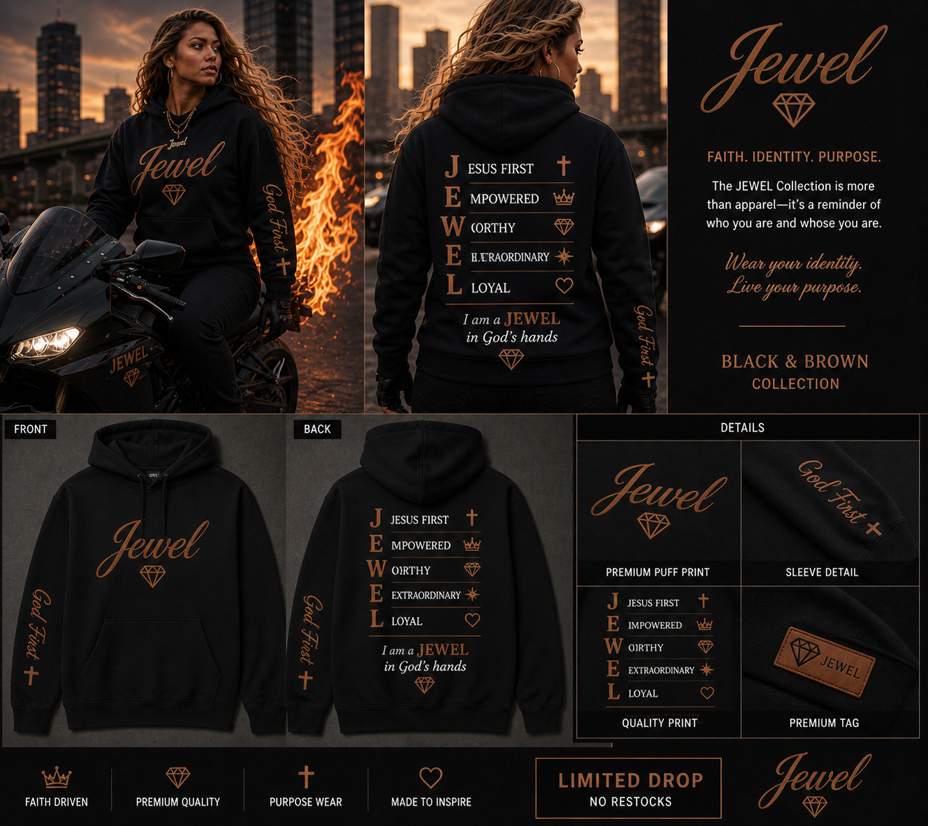 JEWEL Signature Hoodie — Black & Brown